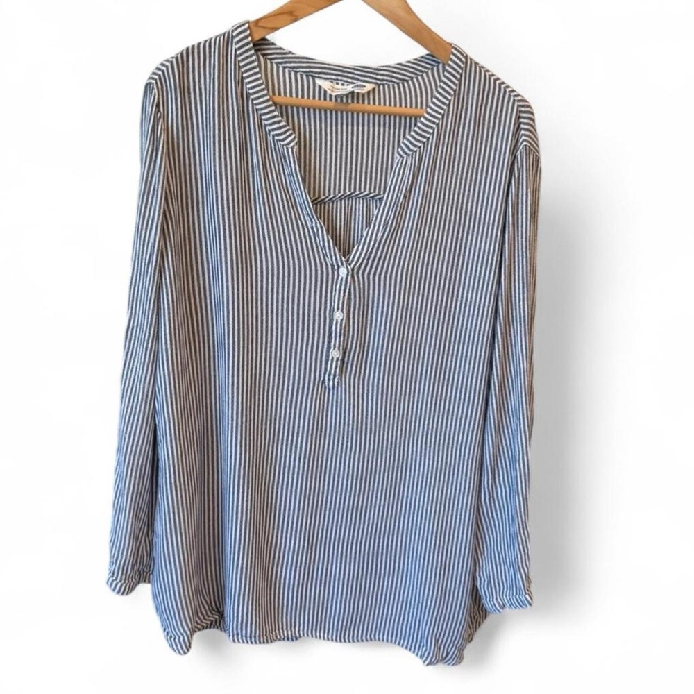 Old Navy Blue White Striped Coastal Tunic Blouse XL Rayon - Picture 2 of 9